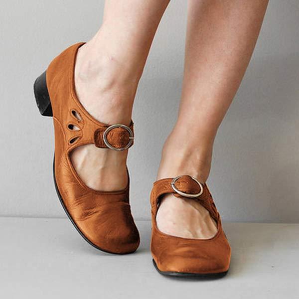 Leather-Look Wedge Buckle Sandals