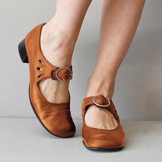 Leather-Look Wedge Buckle Sandals