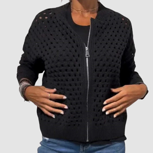 Women’s Textured Hollow-Knit Zip Cardigan