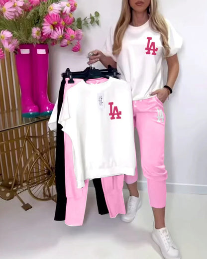 Women’s Letter Print Top and Cropped Trousers Set