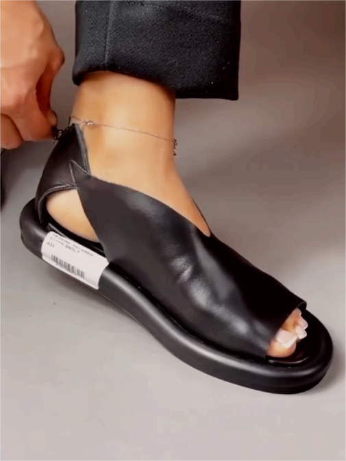 Leather-Look Comfortable Soft-Soled Zipper Sandals
