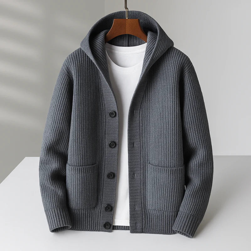 Men’s Hooded Button-Up Knitted Cardigan