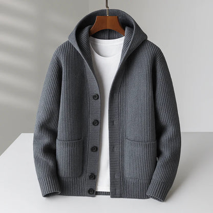 Men’s Hooded Button-Up Knitted Cardigan