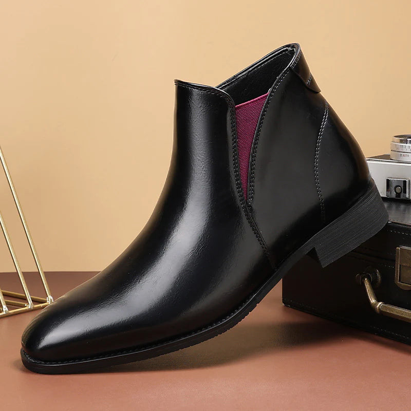 Men’s Glossy Leather Side-Zip Cushioned Ankle Boots