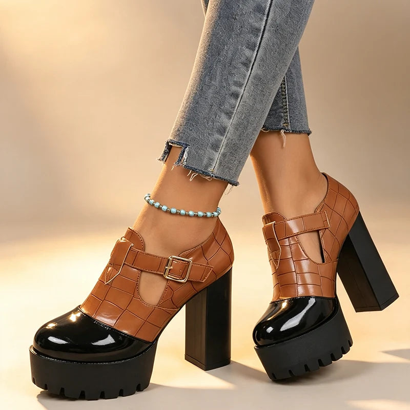 Women's T-Strap Platform Block Heels