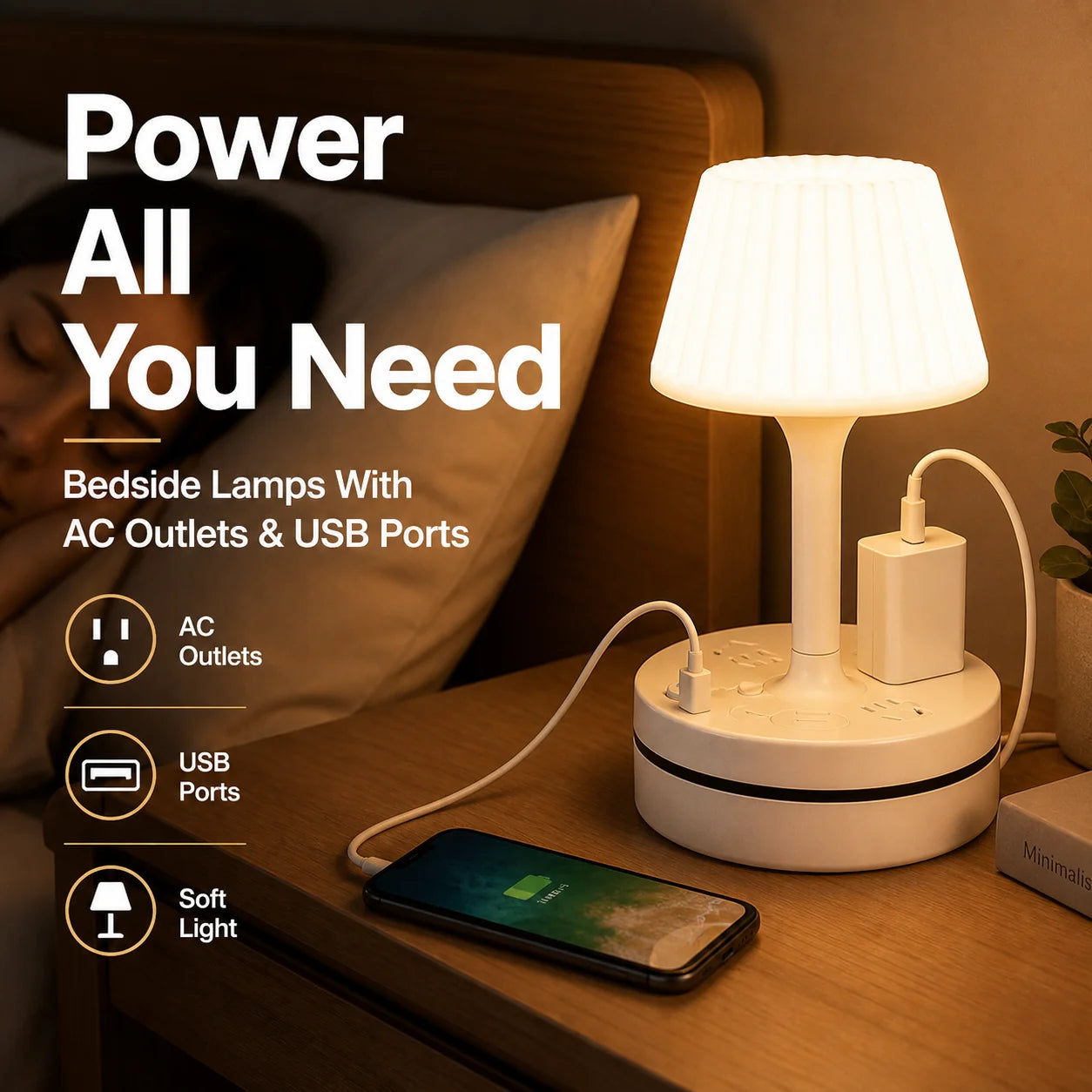 Bedside Lamp with Charging Hub