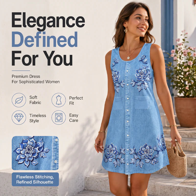 Women’s Floral Button-Front Sleeveless Dress