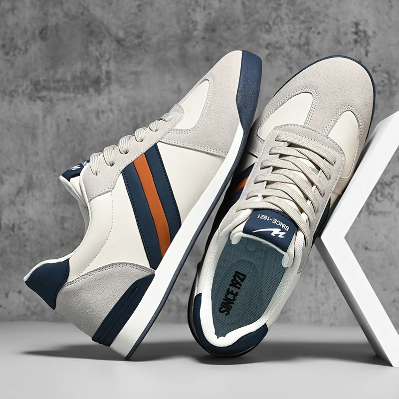 Men’s Genuine Leather Retro Stripe Comfort Trainers