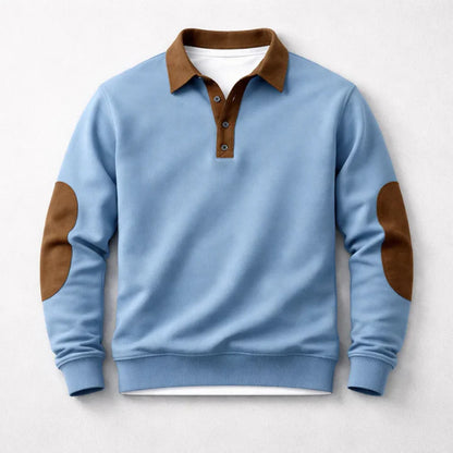 Men’s Brushed Cotton Polo Pullover with Suede Effect Panels