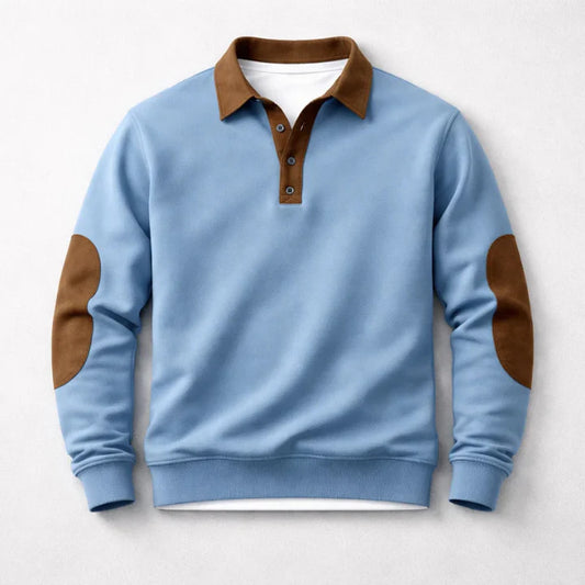 Men’s Brushed Cotton Polo Pullover with Suede Effect Panels