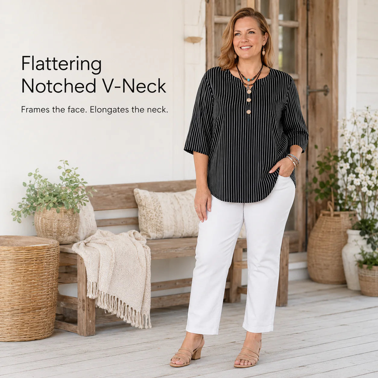 Women’s Plus-Size Geometric Colour-Block Blouse