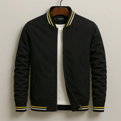 Men’s Striped Rib Trim Zip-Up Jacket