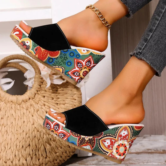 Women's Floral Print Wedge Sandals