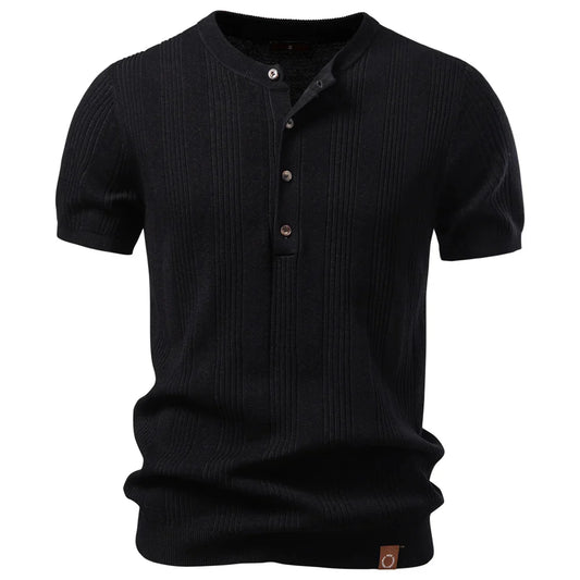 Men’s Vertical Ribbed Henley Knit T-Shirt