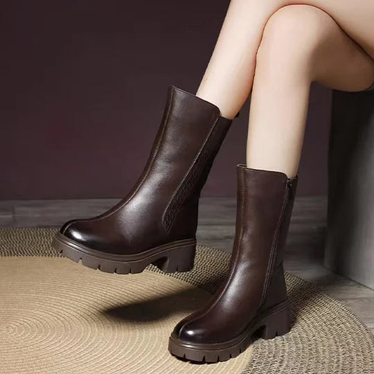 Women’s Wool-Lined Brushed Leather Warm Ankle Boots