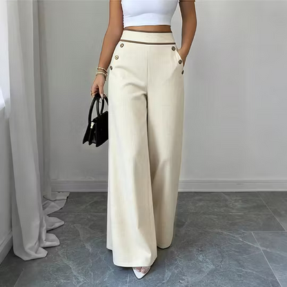 Women's Contrast Trim Wide Leg Trousers