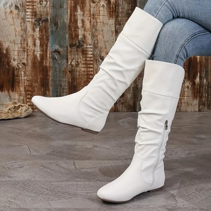 Women’s Retro Pleated Knee High Boots