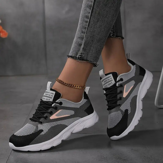 Women's Breathable Woven Sneakers – Casual Lace-Up Shoes