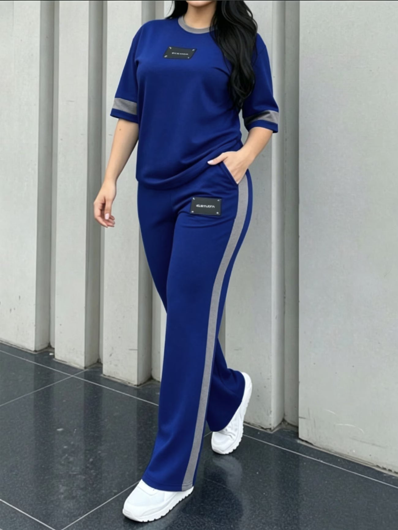 Women's Colour-Block T-Shirt and Trousers Set