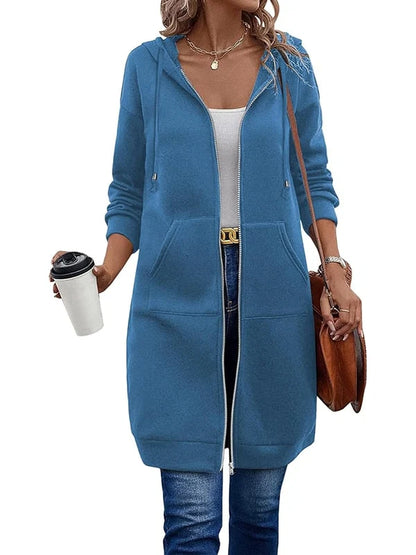Women's Long Fleece Hooded Zip-Up Top