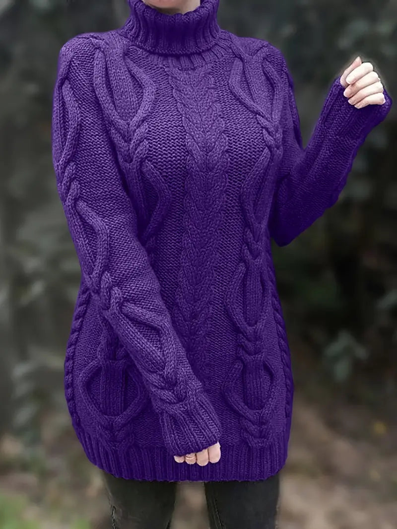 Women’s Cozy Cable Knit Turtleneck Dress