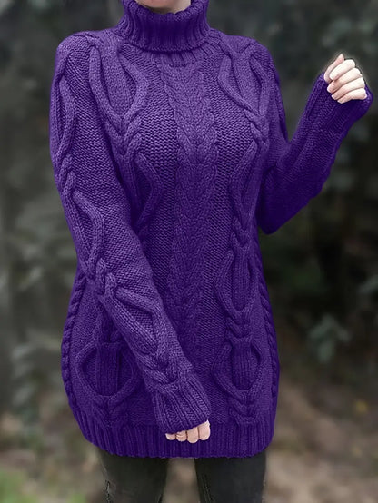 Women’s Cozy Cable Knit Turtleneck Dress