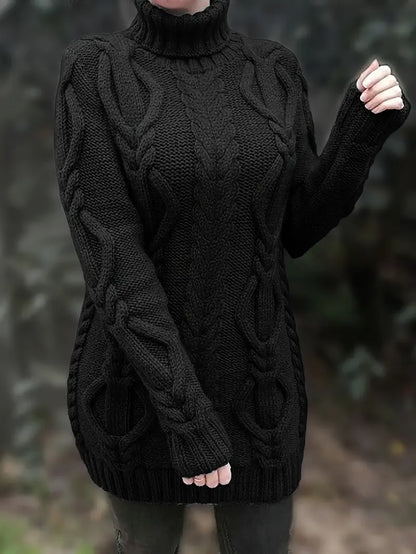 Women’s Cozy Cable Knit Turtleneck Dress