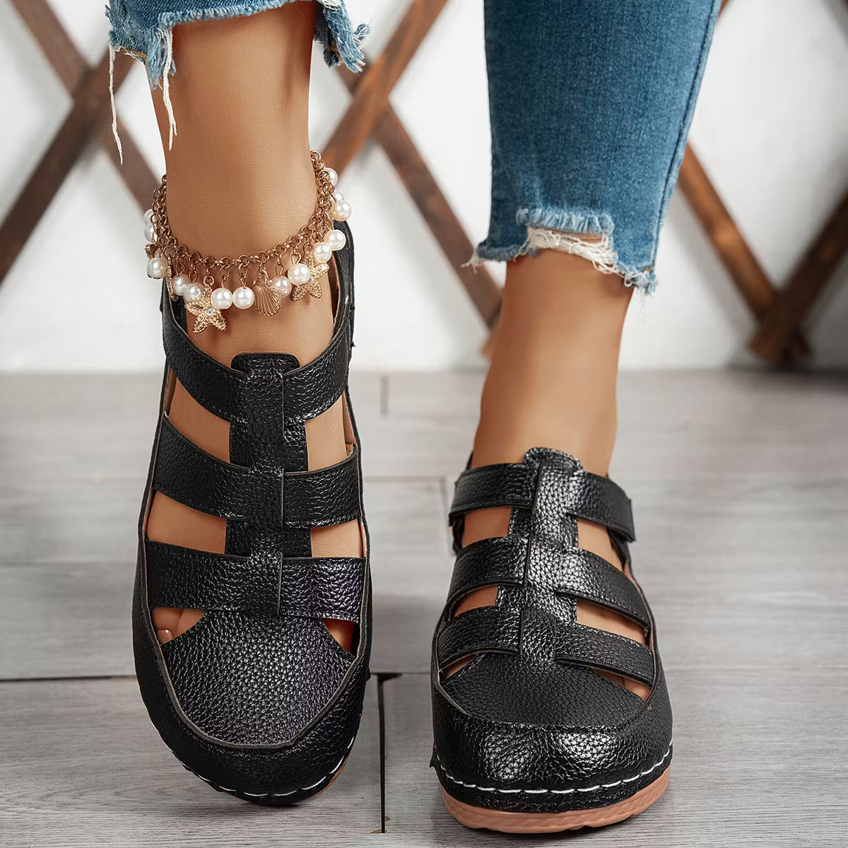 Women's Cut-Out Wedge Slingback Sandals