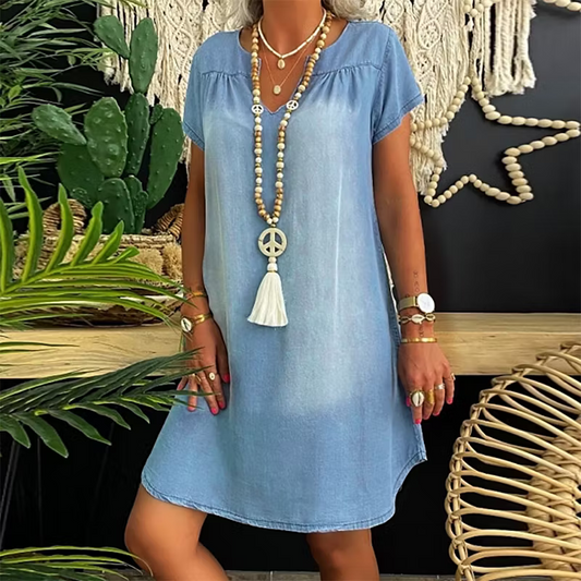 Women's V-Neck Denim-Look Dress