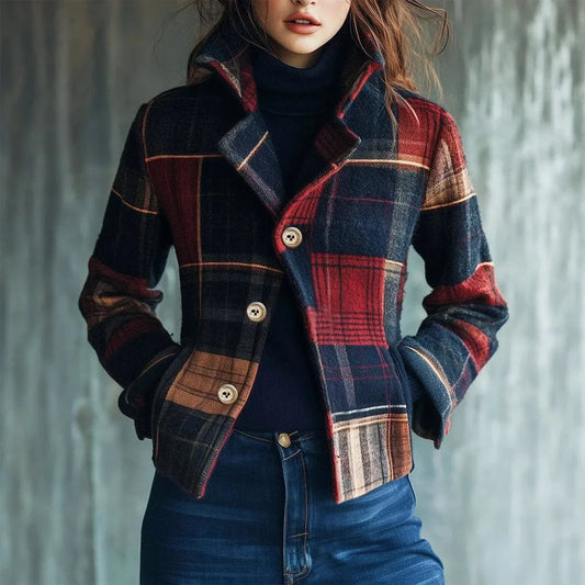 Women’s Vintage Checked Wool-Blend Short Coat