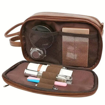 Dual-Access Travel Toiletry Bag with Mesh Pocket & Top Opening