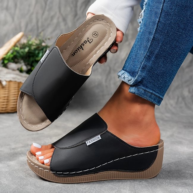Women's Leather-Effect Wedge Sandals