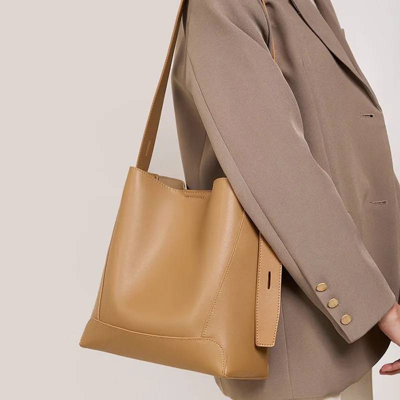 Women's Large Leather-Look Bucket Bag