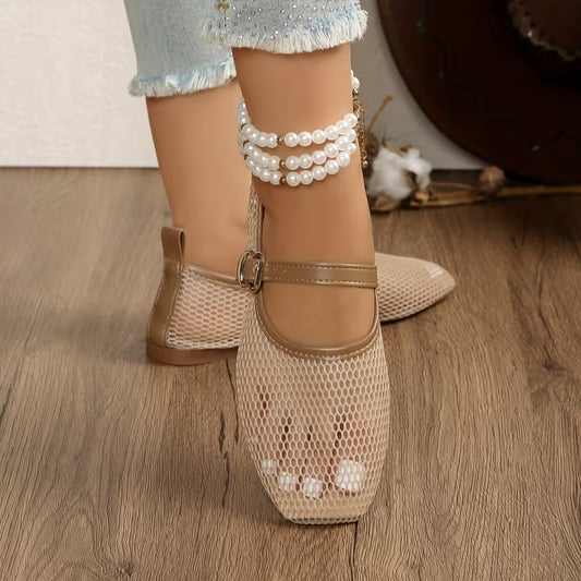 Women's Mesh Mary Jane Flat Shoes
