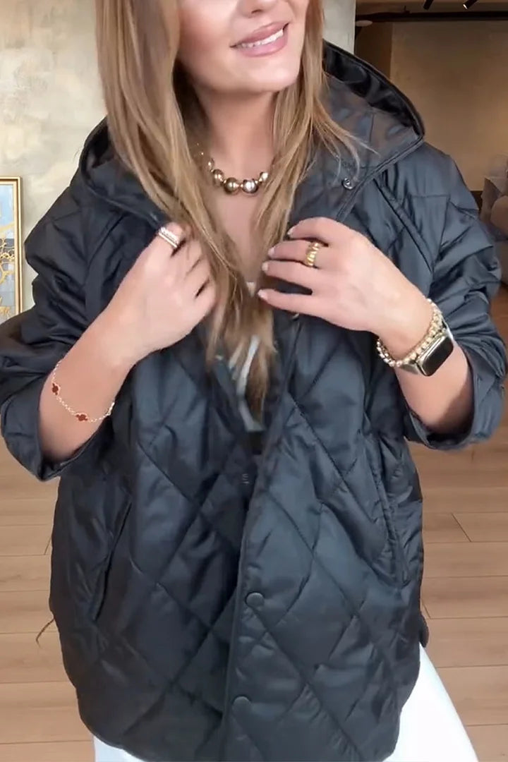 Women's casual coat with a solid colour check hood