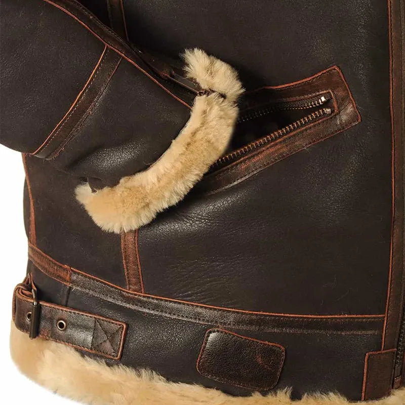 Men's Autumn & Winter Brown Lapel Zipper Pocket Leather-Look Jacket