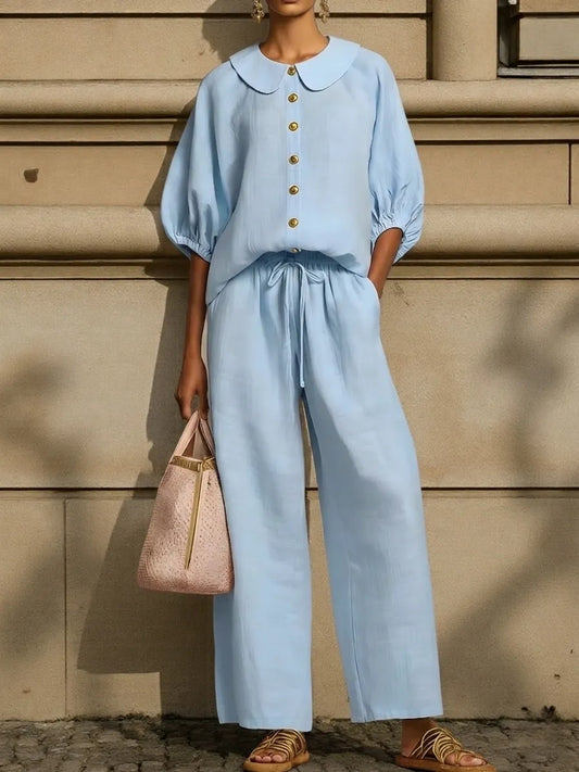 Peter Pan Collar Linen Two Piece Set