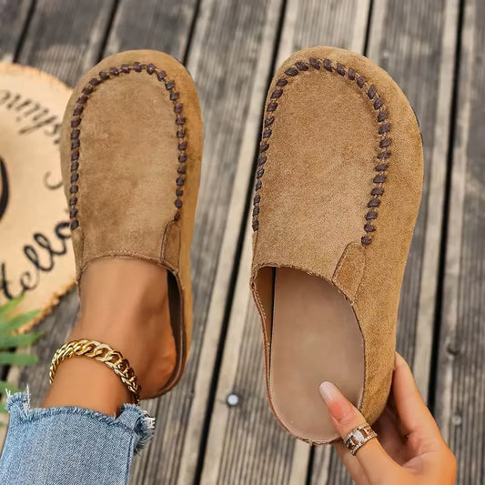 Women’s Vintage Stitch Leather-Look Slip-On Mules