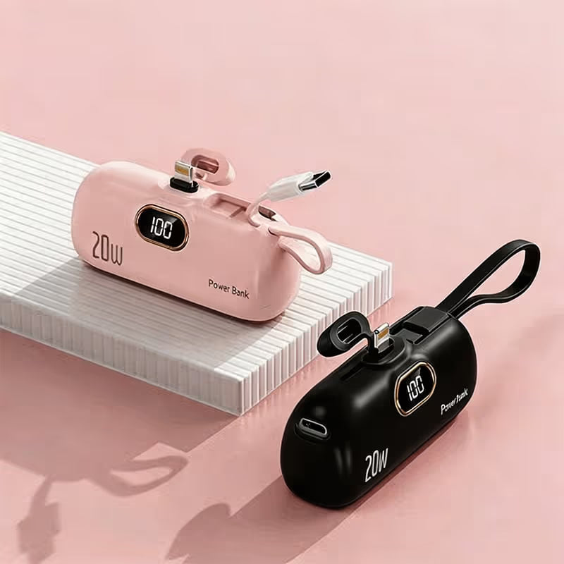 Mini Portable Charger with Built-In Cable