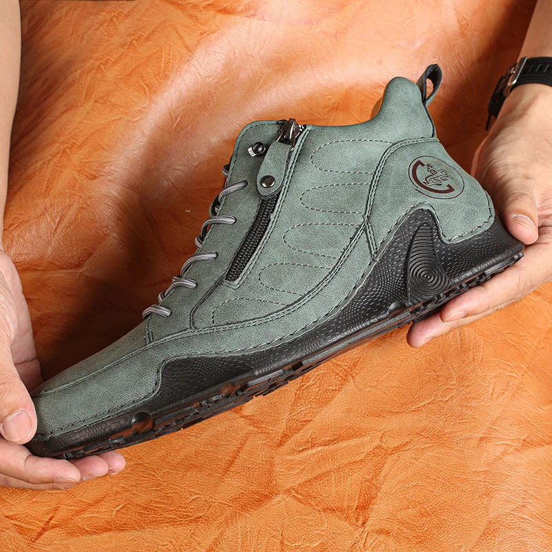 Men’s Wide-Toe Waterproof Leather-Look Slip-On Boots