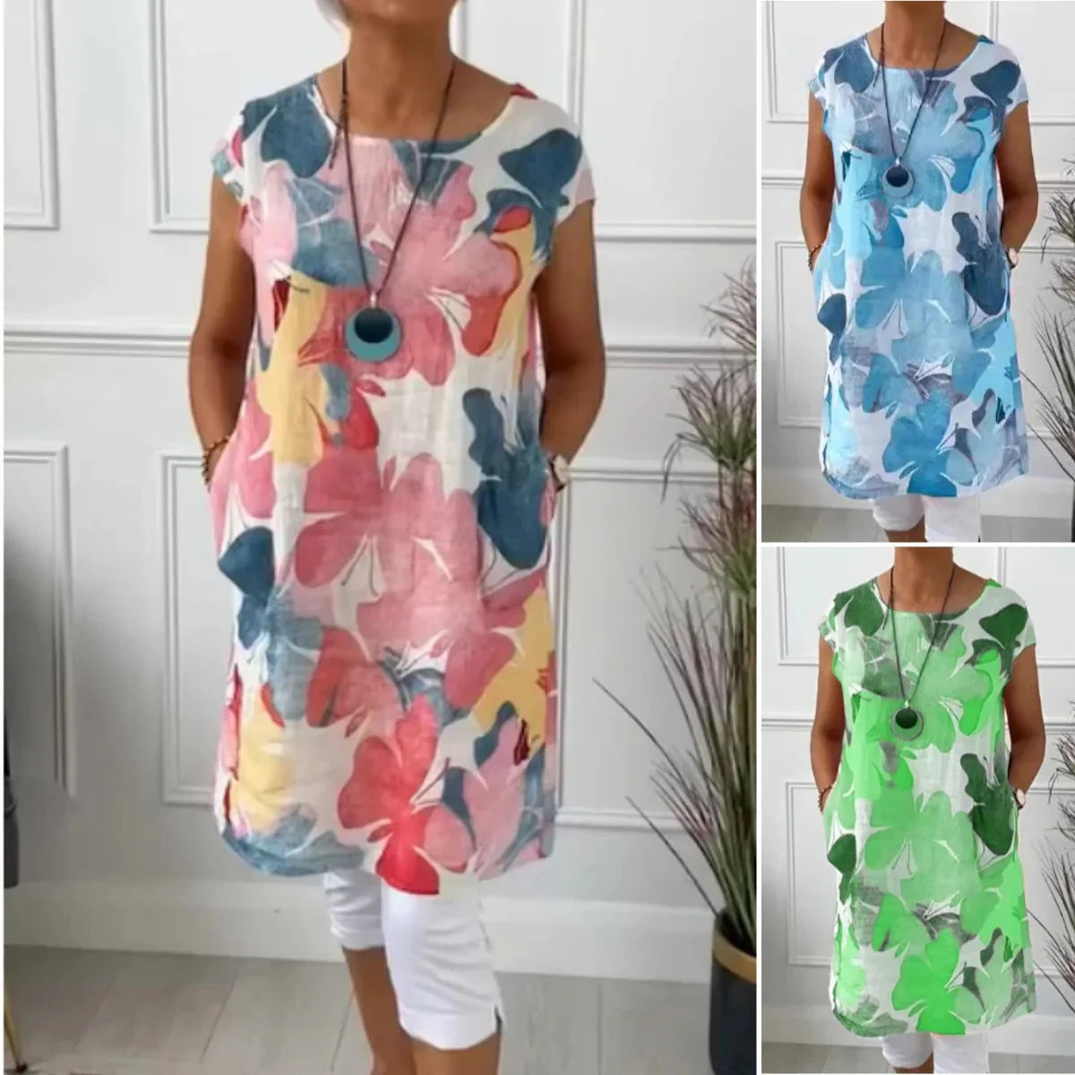 Women's Sleeveless Printed Knee-Length Dress