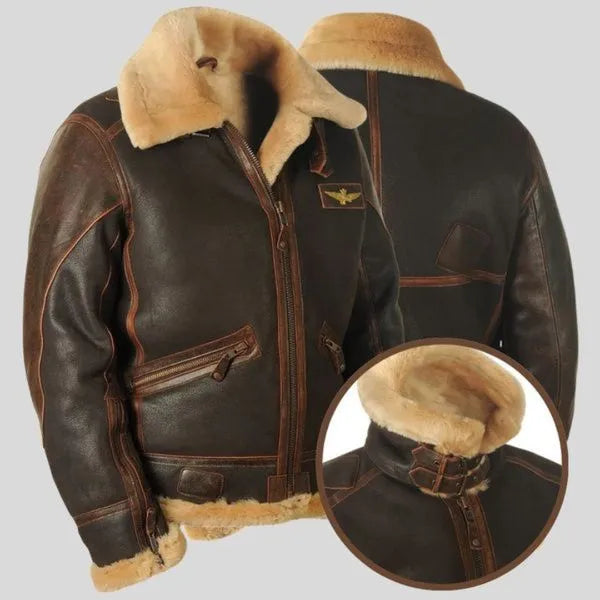 Men's Autumn & Winter Brown Lapel Zipper Pocket Leather-Look Jacket