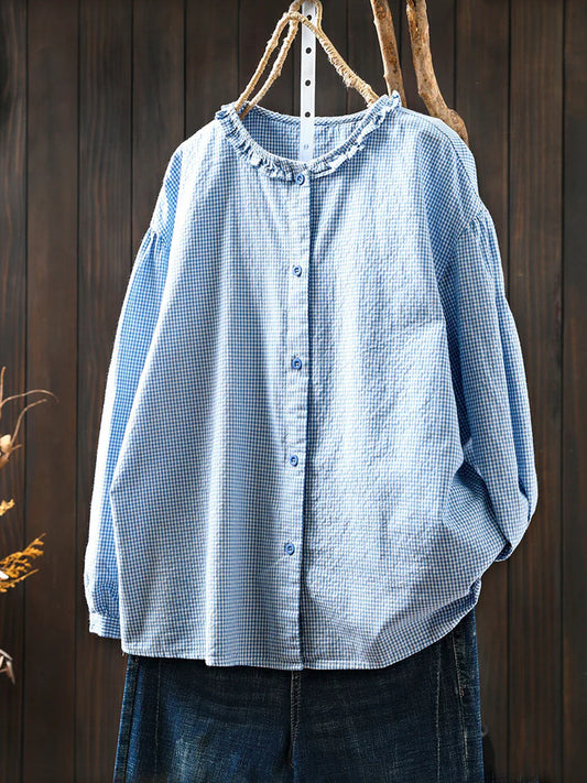 Women's Summer Check Shirt with Lace Collar