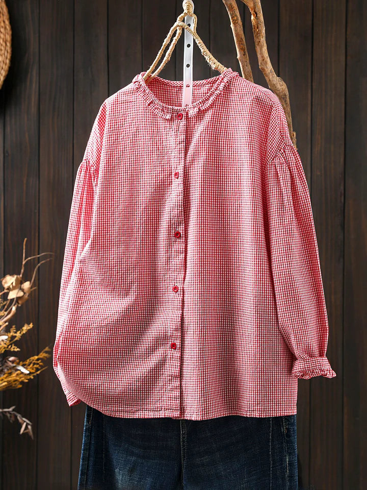 Women's Summer Check Shirt with Lace Collar