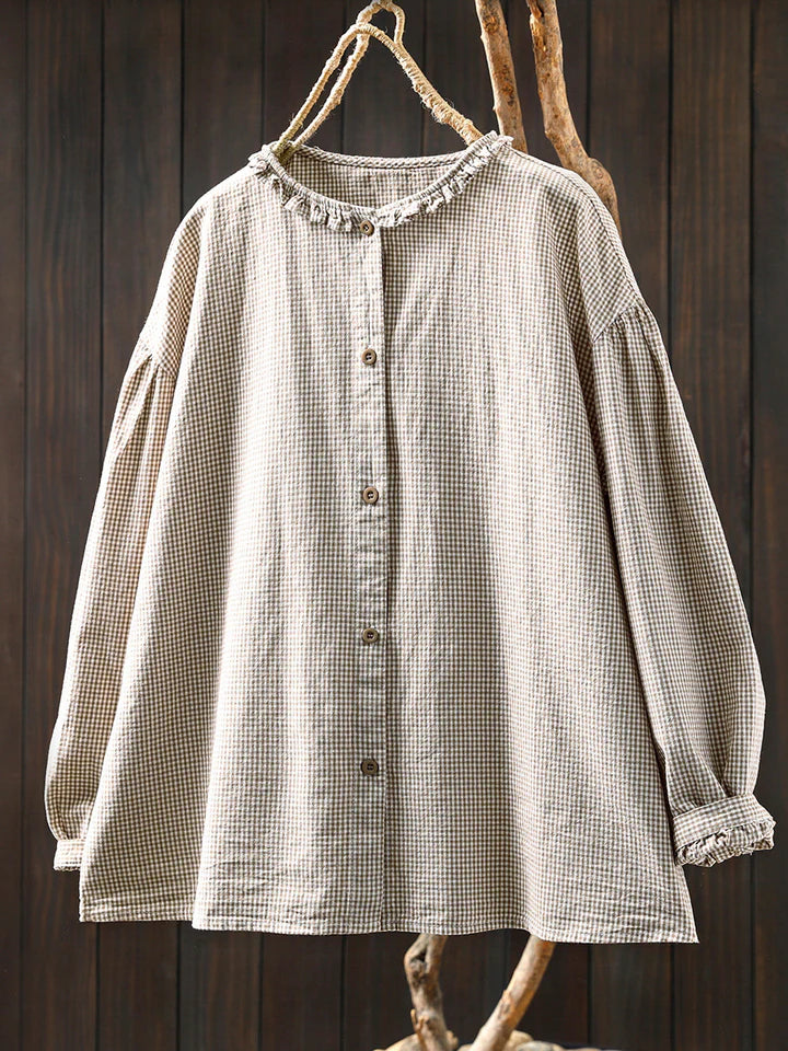 Women's Summer Check Shirt with Lace Collar