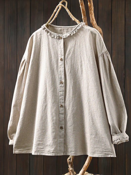 Women's Summer Check Shirt with Lace Collar