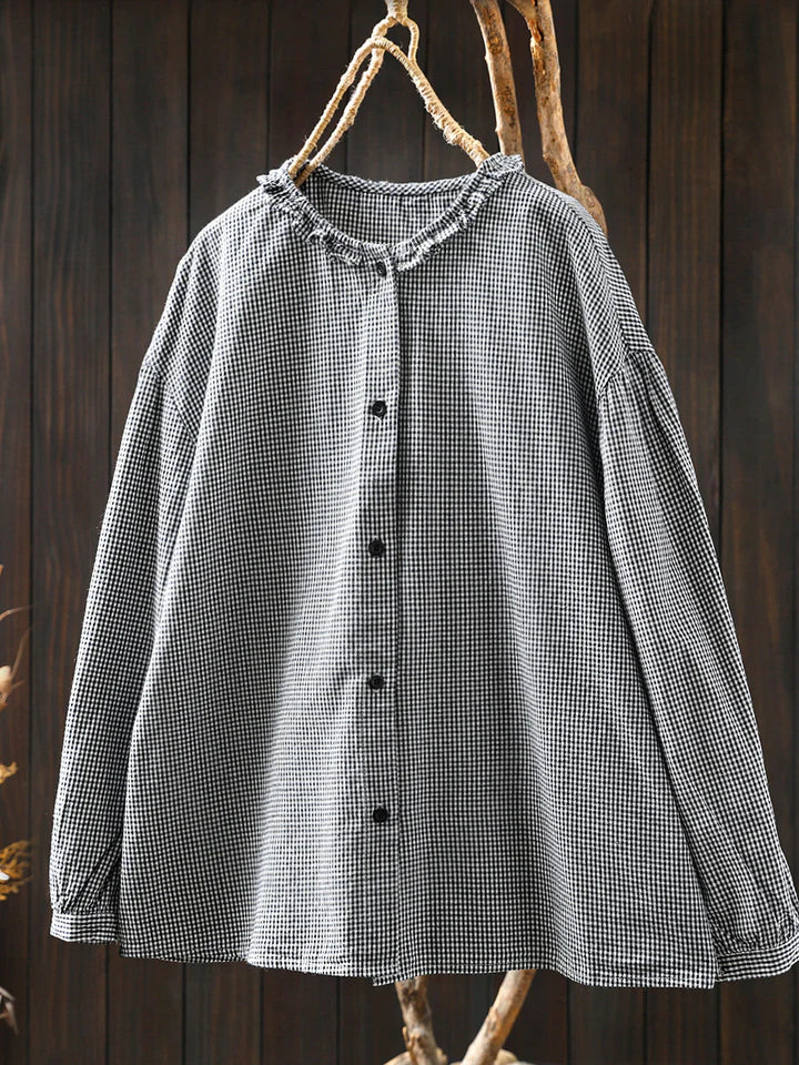 Women's Summer Check Shirt with Lace Collar