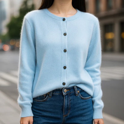 Women’s Featherlight Mink-Cashmere-Like Button-Up Knit Cardigan