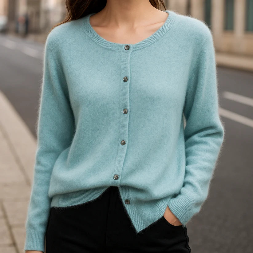 Women’s Featherlight Mink-Cashmere-Like Button-Up Knit Cardigan