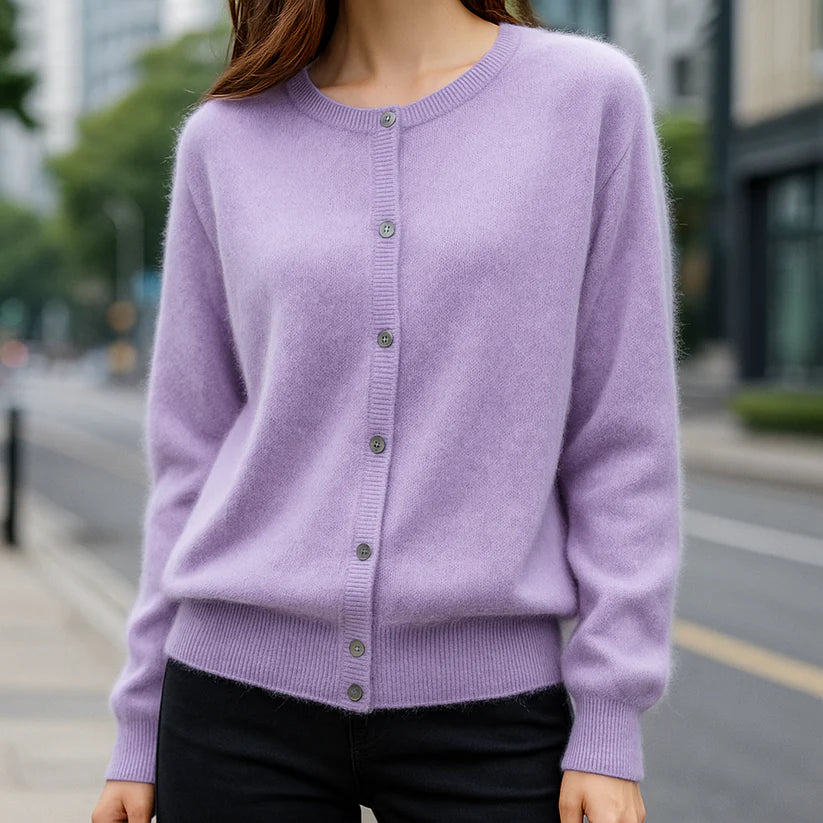 Women’s Featherlight Mink-Cashmere-Like Button-Up Knit Cardigan